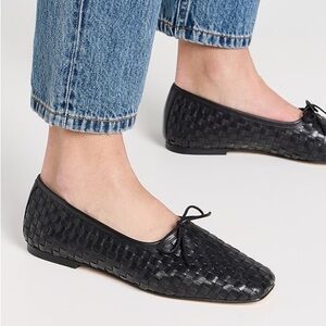 Freda Salvador Jada square toe ballet flats in black woven calf leather